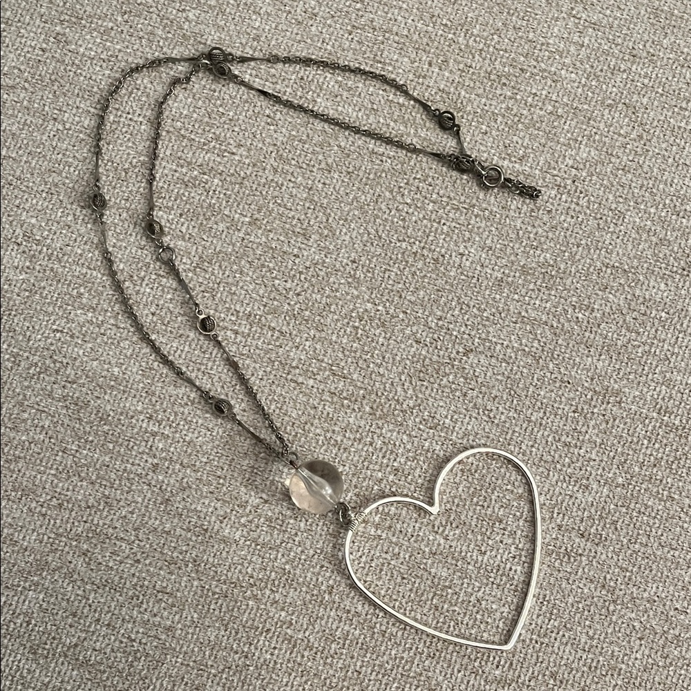 Delicate Silver Heart Pendant Necklace - Clear Bead Accent